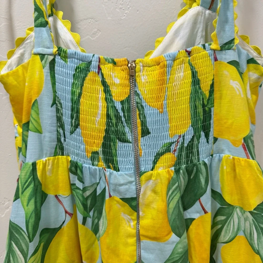 EUC Prosperina Caterina Blue Lemon Print Linen Cotton Midi Dress Women's Large - Picture 8 of 15